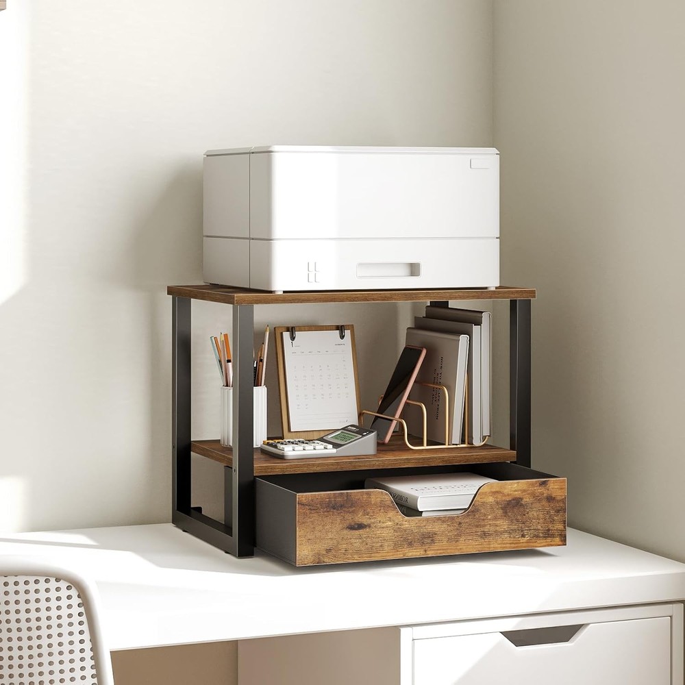 Desktop Printer Stand 2-Tier Printer Table W/ Non-Woven Drawer Multi-Purpose