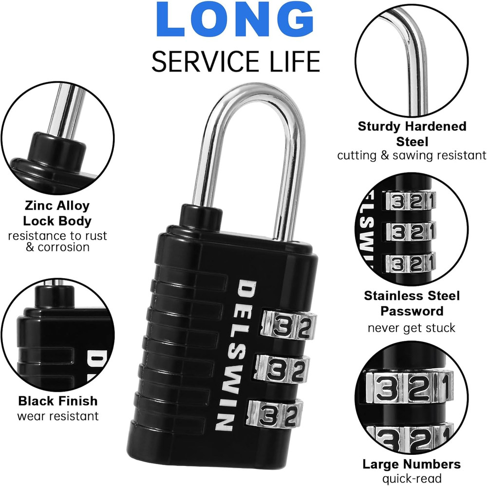 Combination Lock 3-Digit Small Padlock - 4Pcs Resettable Combo Lock for Schoo...