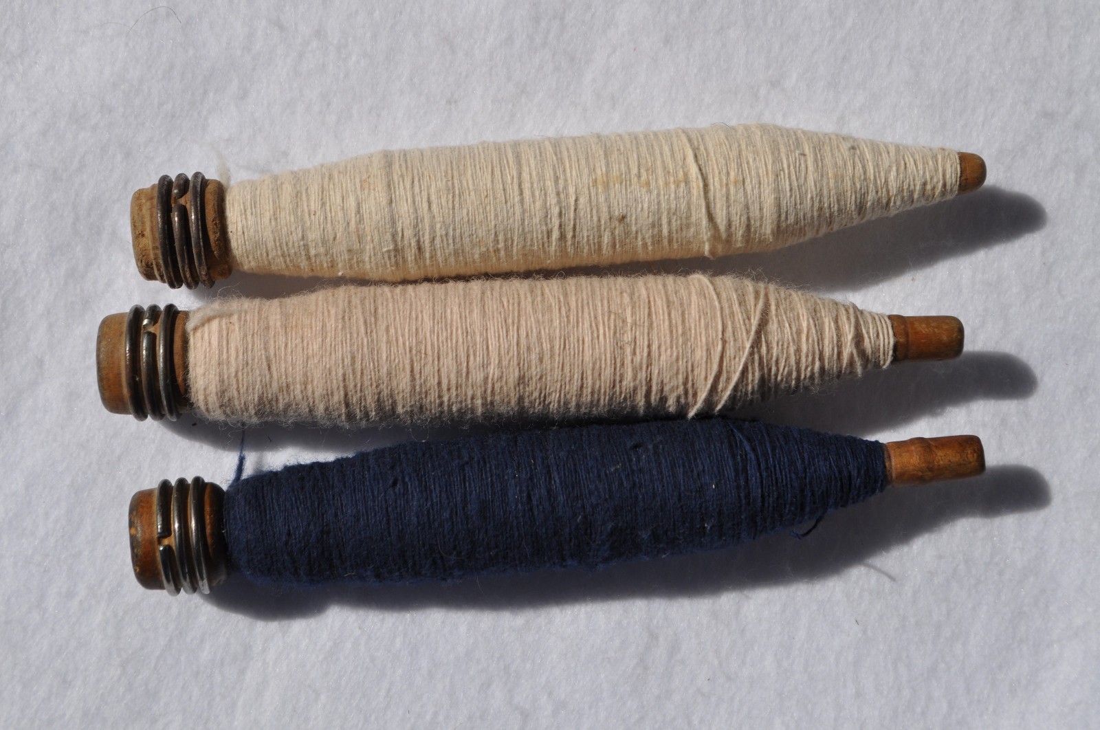 Three (3) Antique/VTG. Industrial Wood Sewing Bobbins/Quills/Spindles/Spools