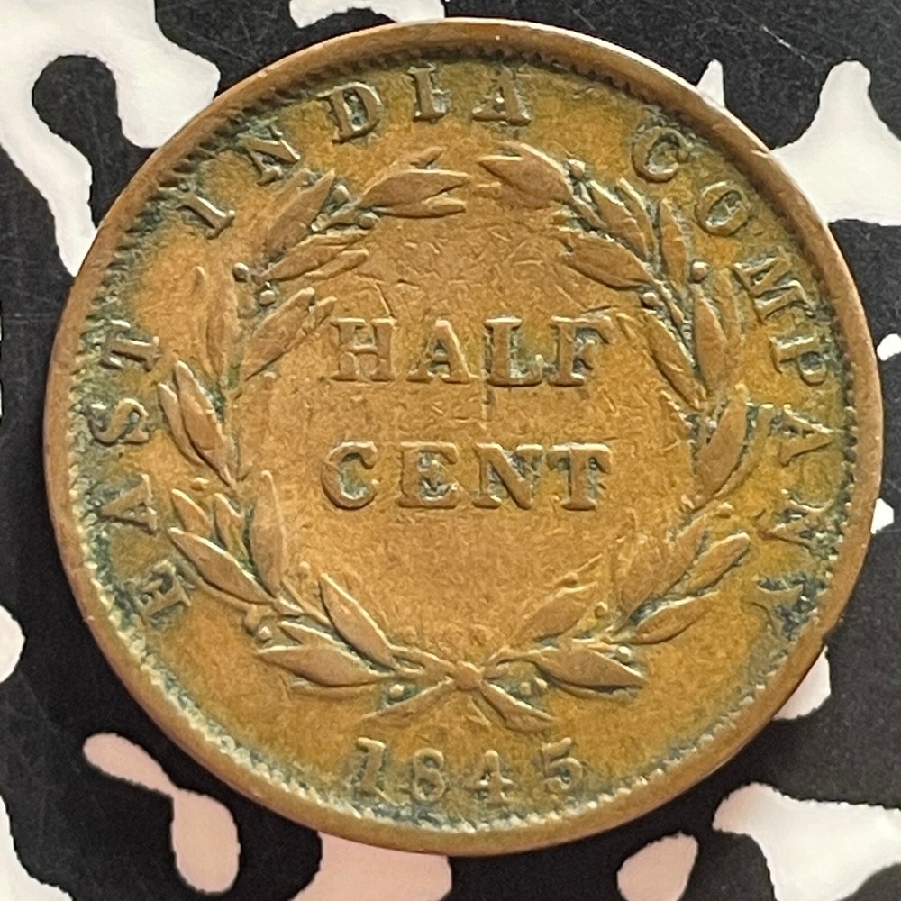 1845 Straits Settlements 1/2 Cent Half Cent Lot#T4760