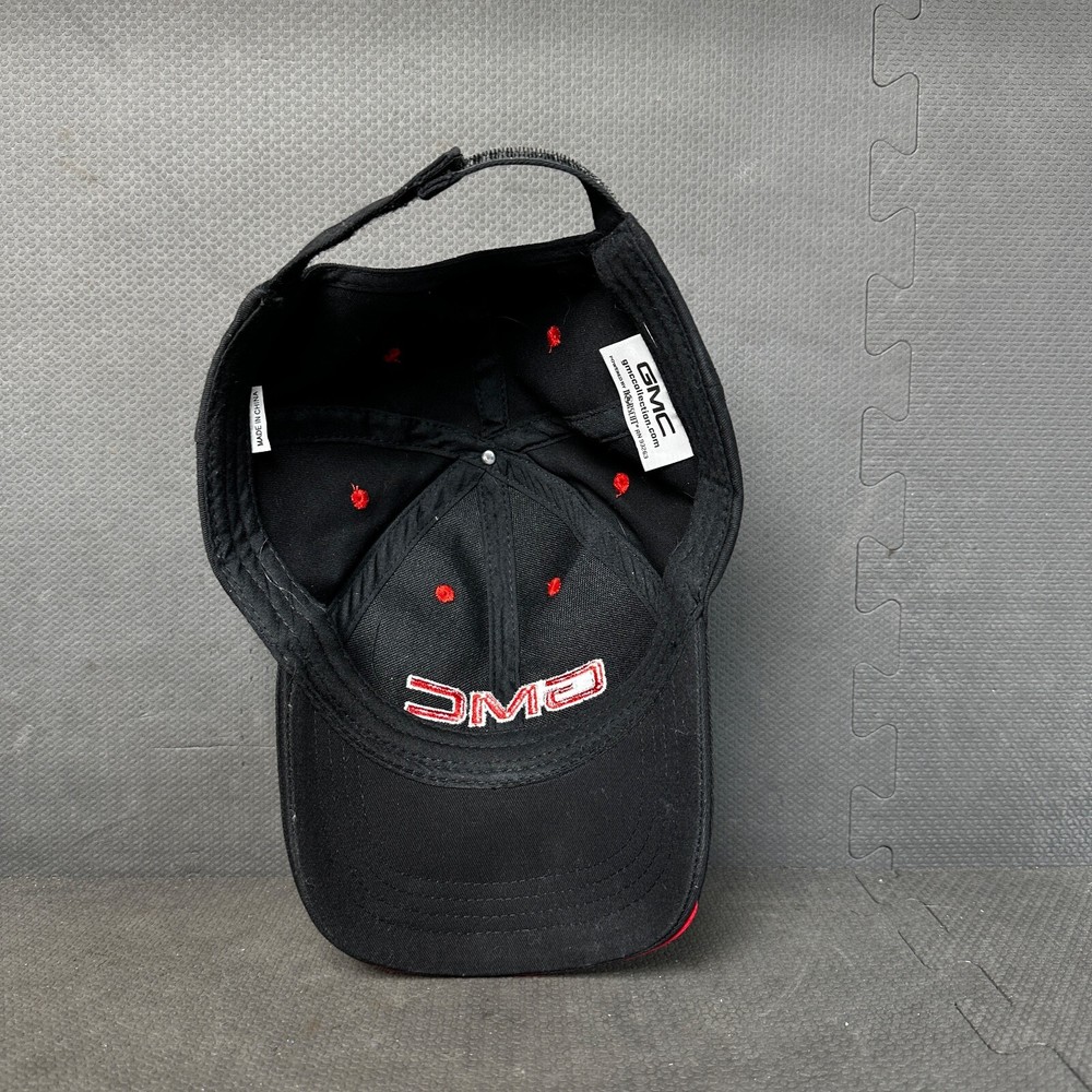GMC Hat Cap Black Red Trim Letters Hook Loop Tall One Size