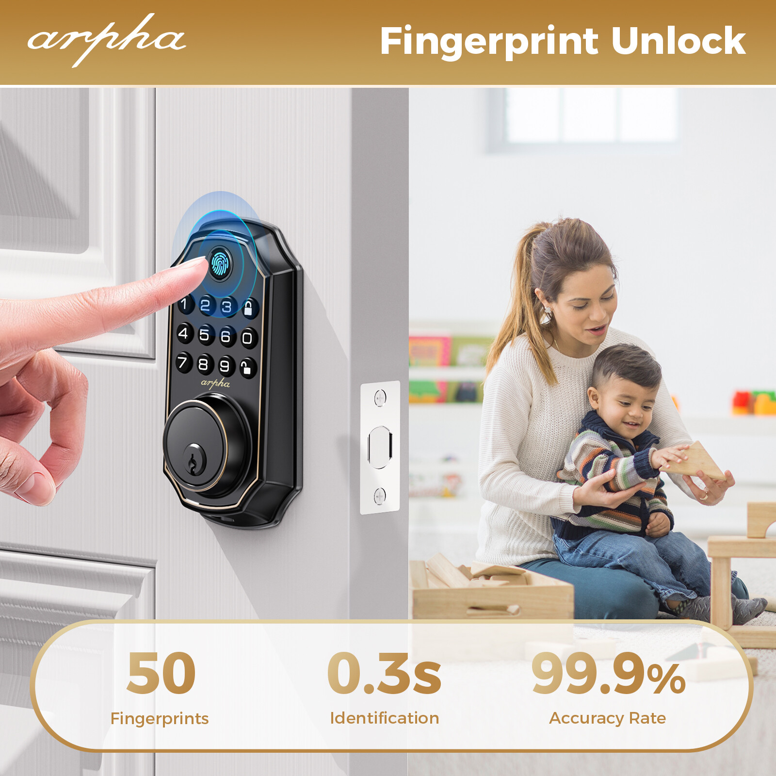 ARPHA Fingerprint Door Lock Biometric Smart Lock APP Bluetooth Keyless Deadbolt