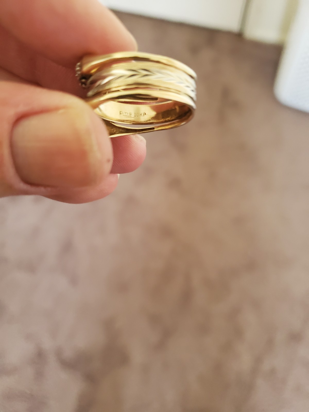 PMS 10k Yellow Gold Diamond Engagement Wedding Ring Set White Stone