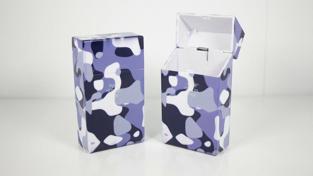 12 Camouflage Design Push Open Plastic Cigarette Case Pack Holder King Size