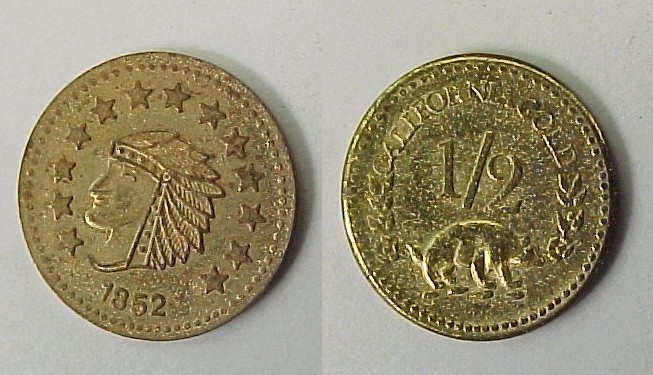 1852 Liberty Head Round Cal California Gold  Token Half Dollar Size AU
