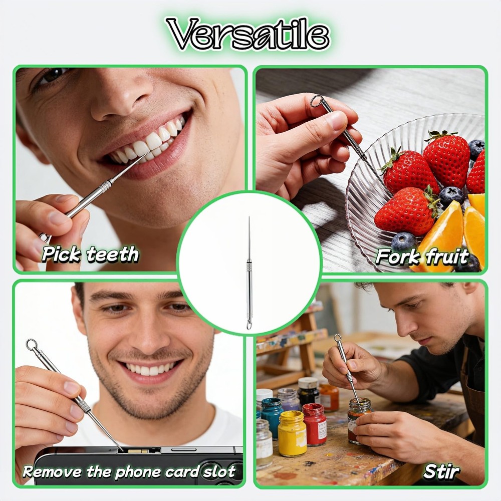 Portable Titanium Toothpick, Multi-Functional Reusable Stainless Steel Silver