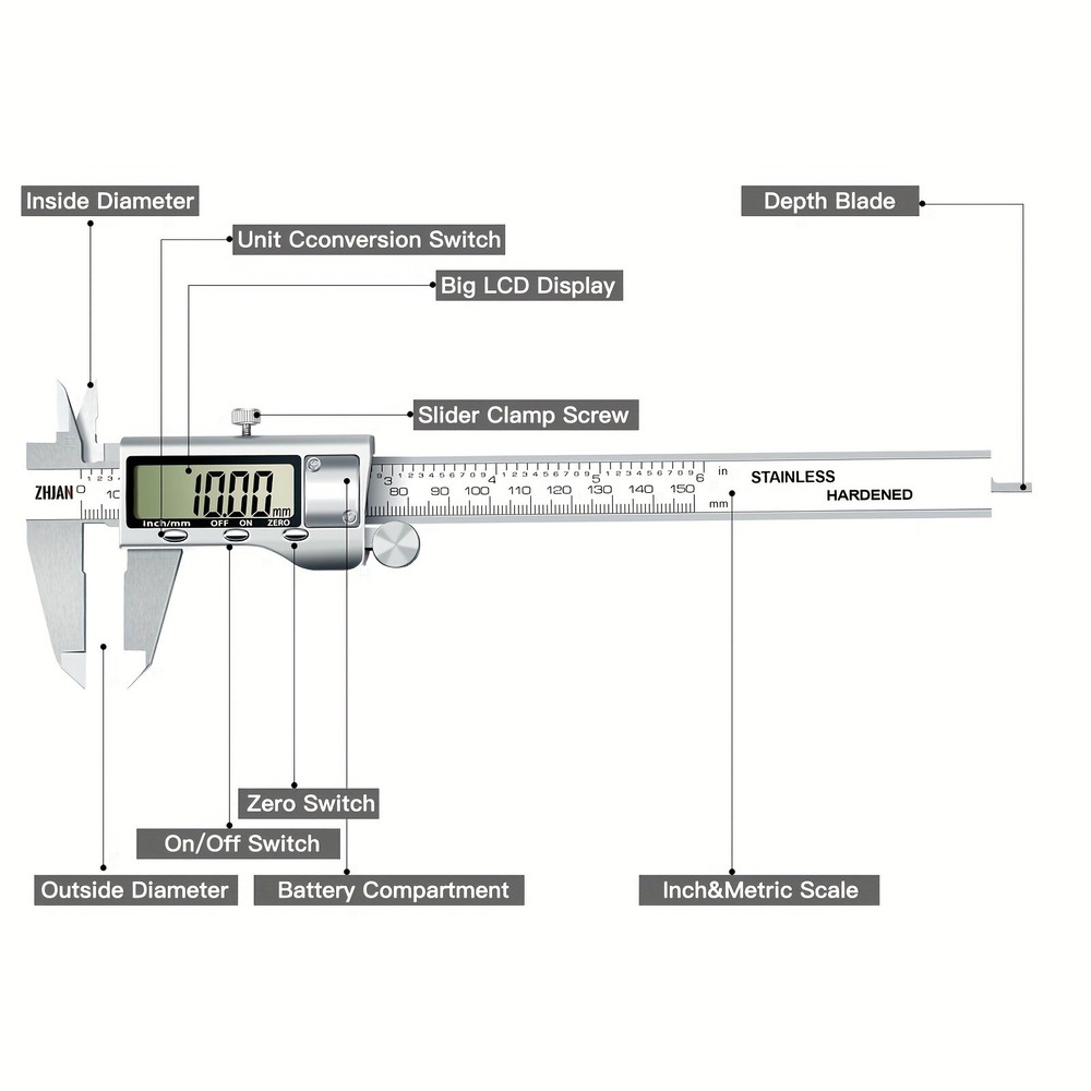 19A05 Electronic Digital Caliper, Precision Measuring Tool with Zero-Set