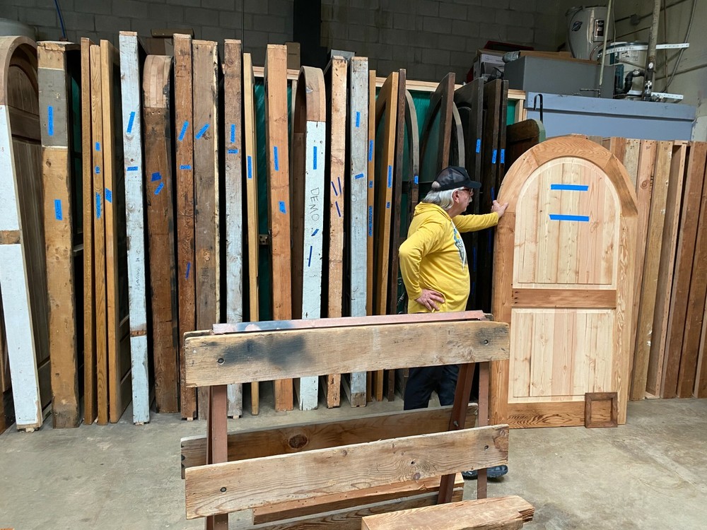 Solid reclaimed lumber + wrought iron pedestrian gate w/side jambs custom URSIZE