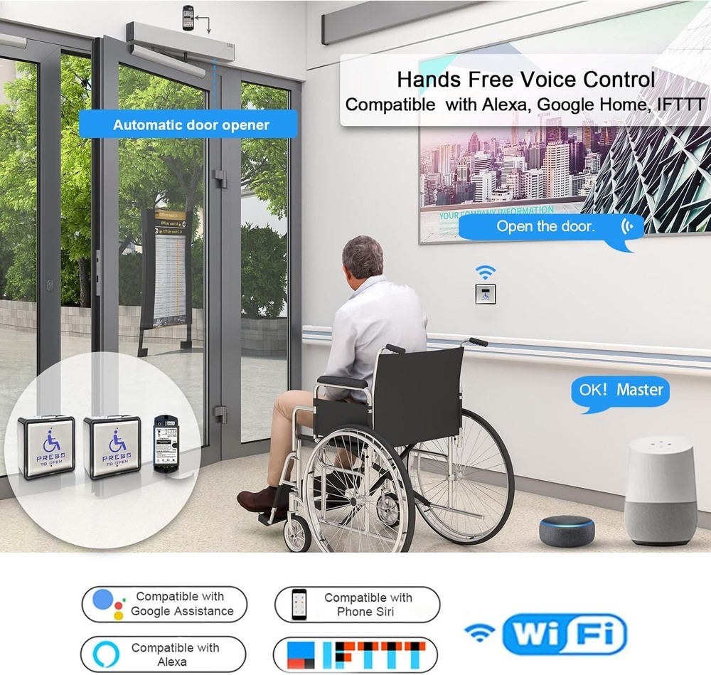 Handicap Automatic Door Opener with Extend Inswing Push Arm with Wireless Button