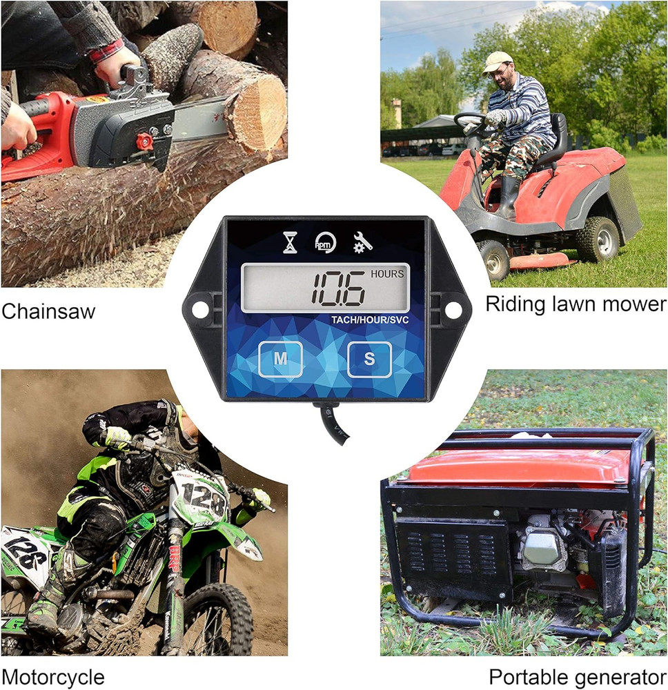 Small Engine Hour Meter, Digital Tachometer, Maintenance Reminder, Battery Repla