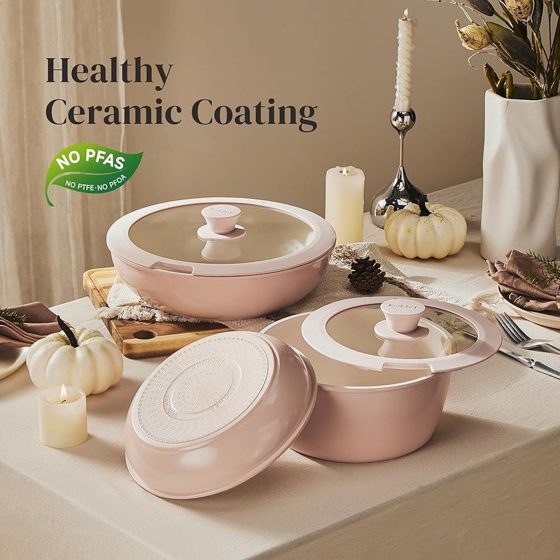16pcs Nonstick Ceramic Cookware Set Stackable Oven Safe Removable Handle New