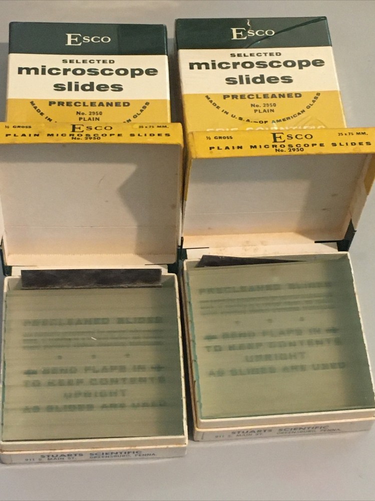 2 Boxes New Esco Selected Plain Precleaned Microscope Slides No. 2950 + Bonus