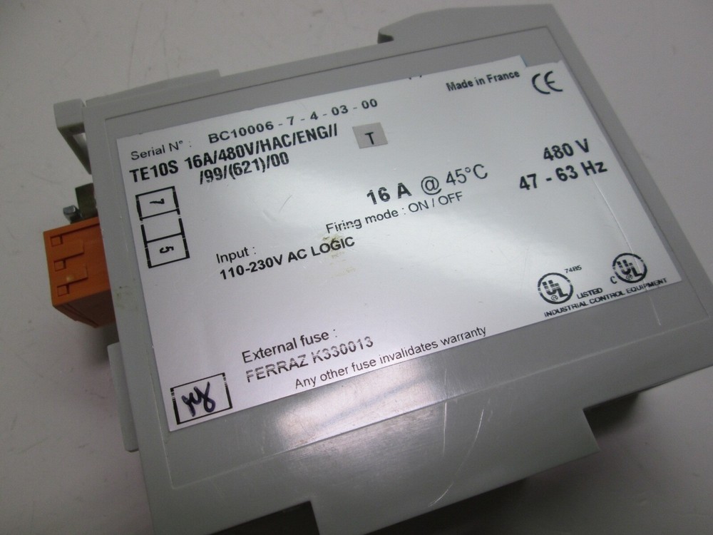 Barber-Colman TE10S Single Phase Solid State Relay Input: 110-230VAC 16 Amp 480V