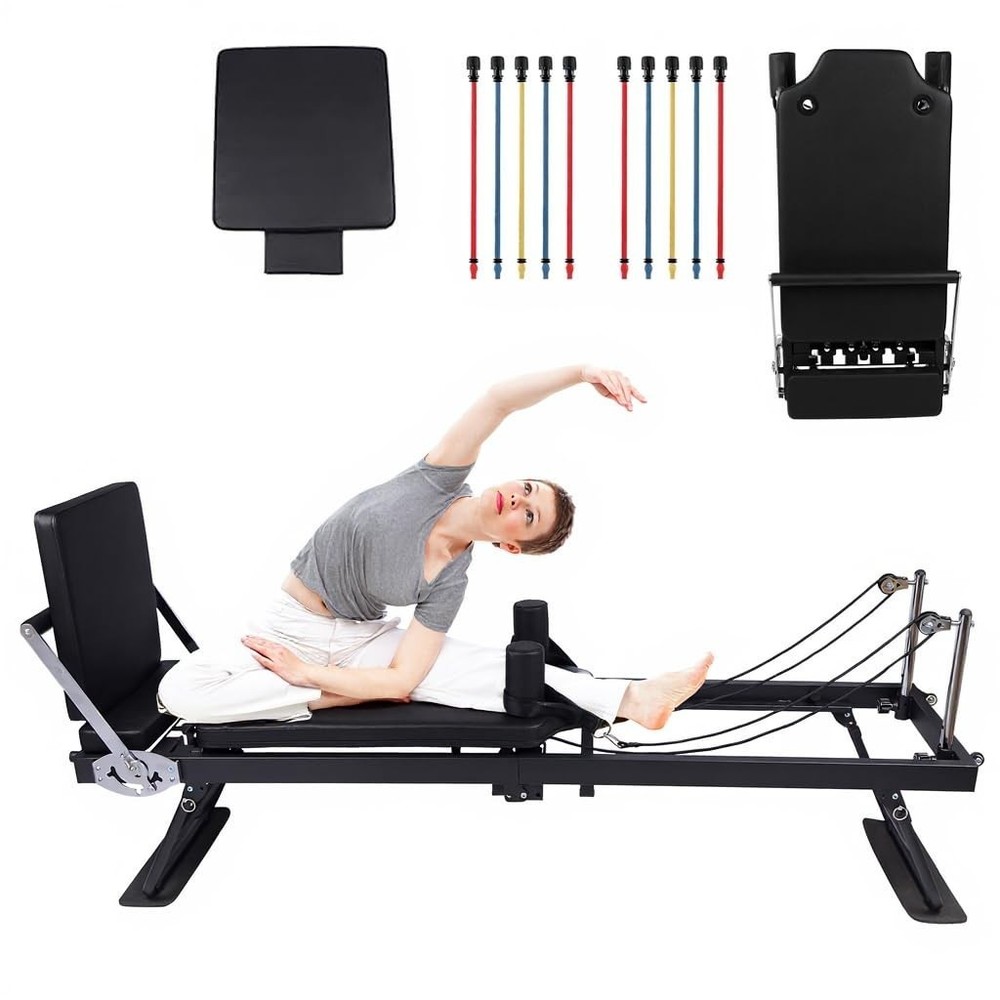 Foldable Pilates Reformer Machine with Wheels Adjustable Armrests Headrest🔥