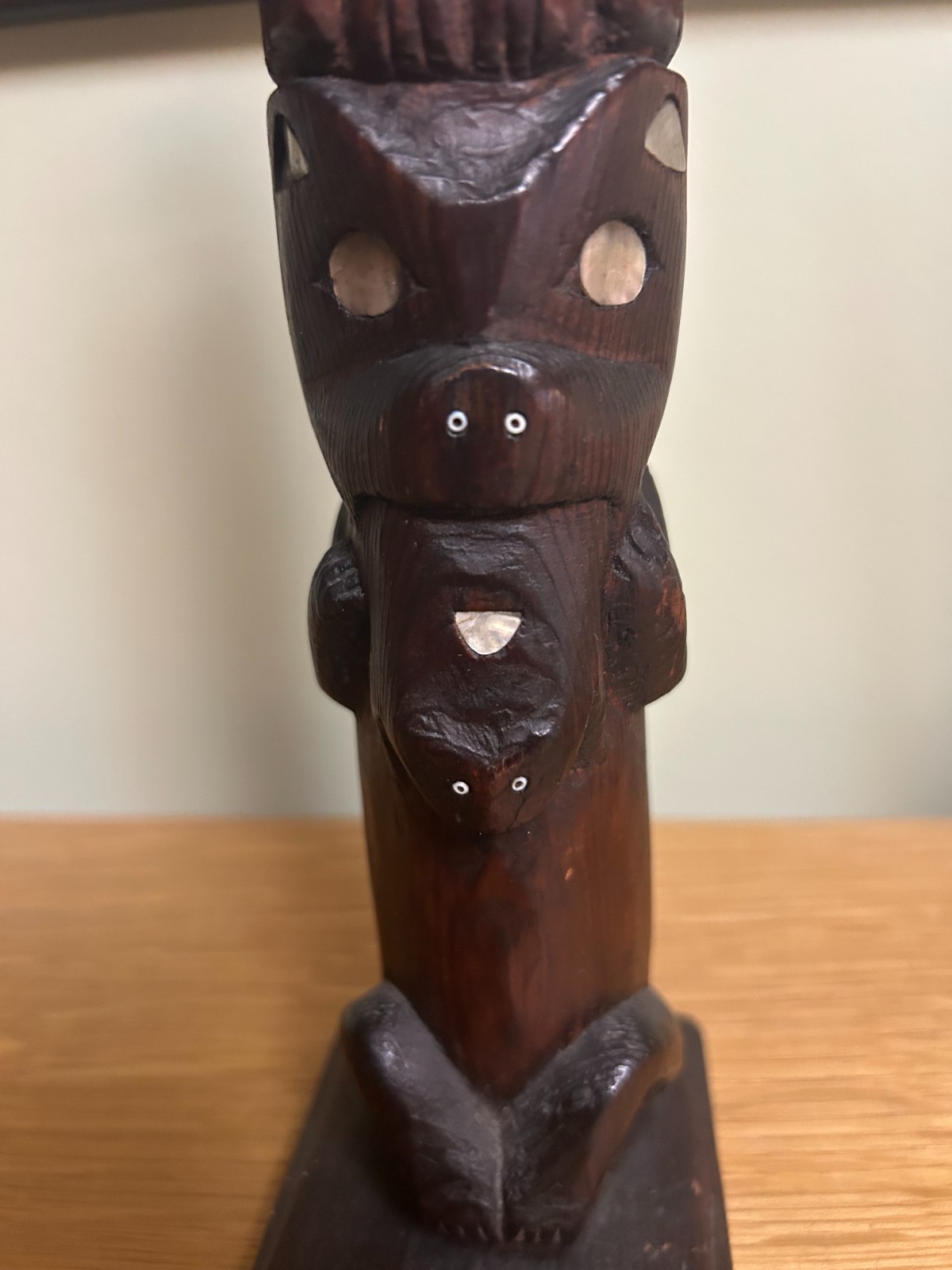 Tlingit Totem Pole with Abalone Inlays