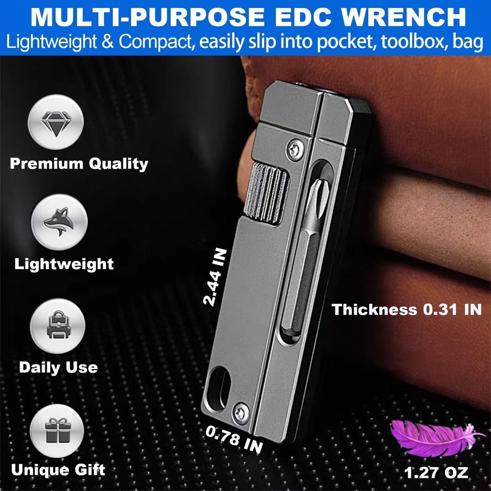 Titanium Keychain Wrench – Mini EDC Adjustable Spanner with Screwdriver, Pock...