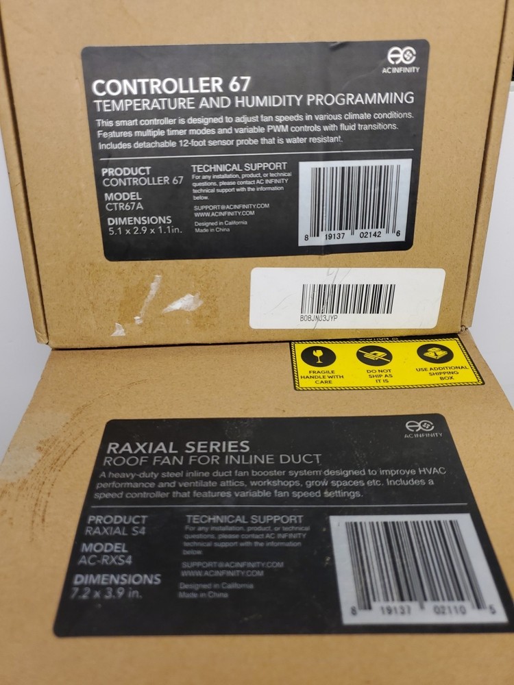 AC Infinity Controller 67 + RAXIAL S4 Inline Fan Ventilation Kit New