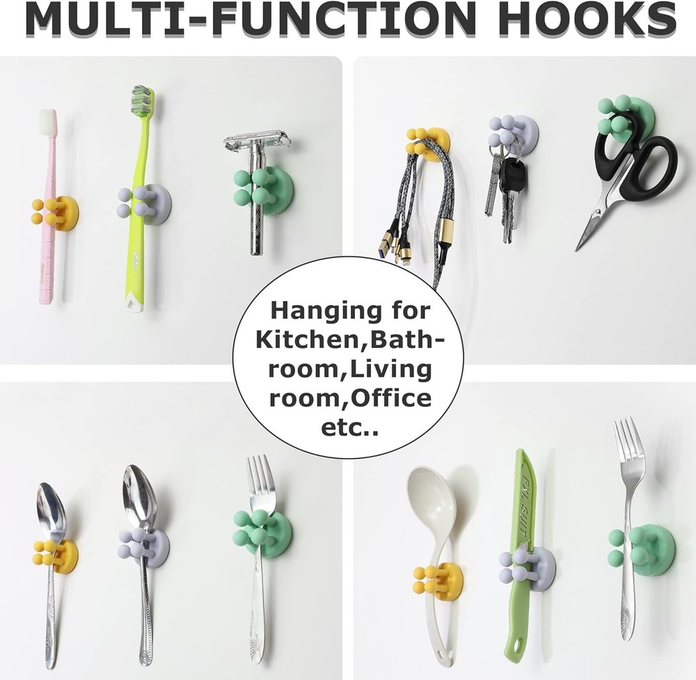 XoYoZo 4 pcs Silicone Toothbrush Holder Multi-Function Hook Waterproof self Adhe