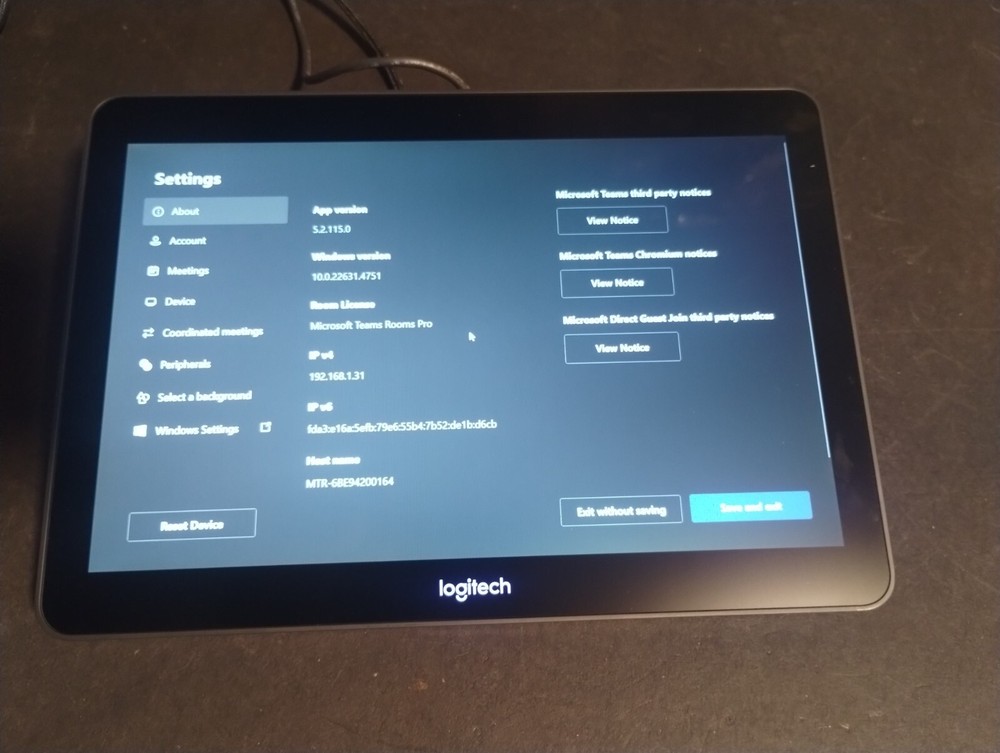 Logitech Tap Touchscreen 939-001950 plus Table Mount - Tested Qty Avail