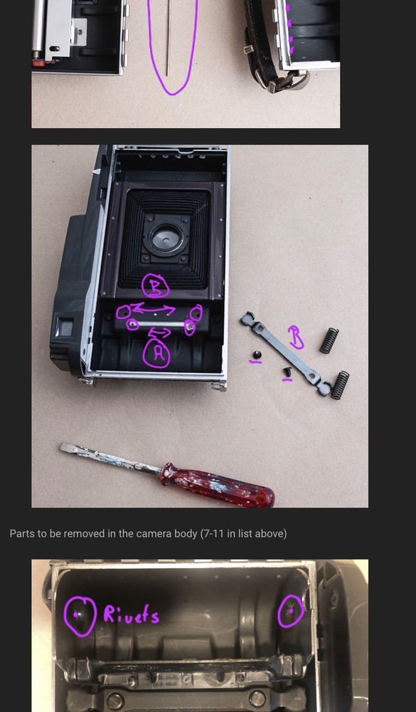 Polaroid 110A/B / 120 / 800 - 3d printed 4x5 conversion kit instructions