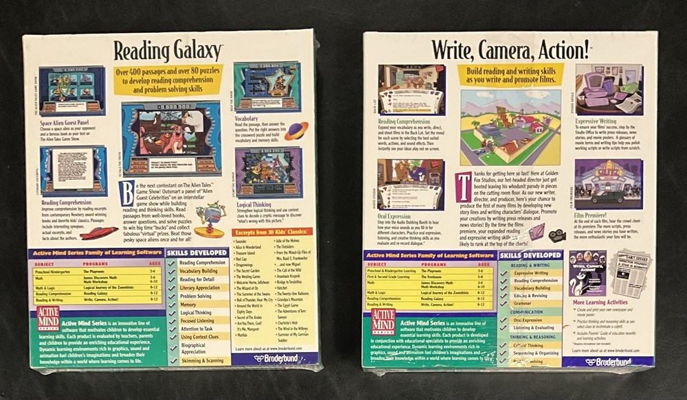 Broderbund READING GALAXY & WRITE, CAMERA, ACTION! CD-ROM Bundle. FACTORY SEALED