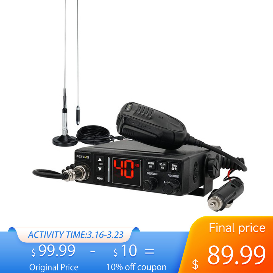 Retevis MB3A 40-Channel AM/FM CB Radio Kit Long Range Trucker Radio + CB Antenna