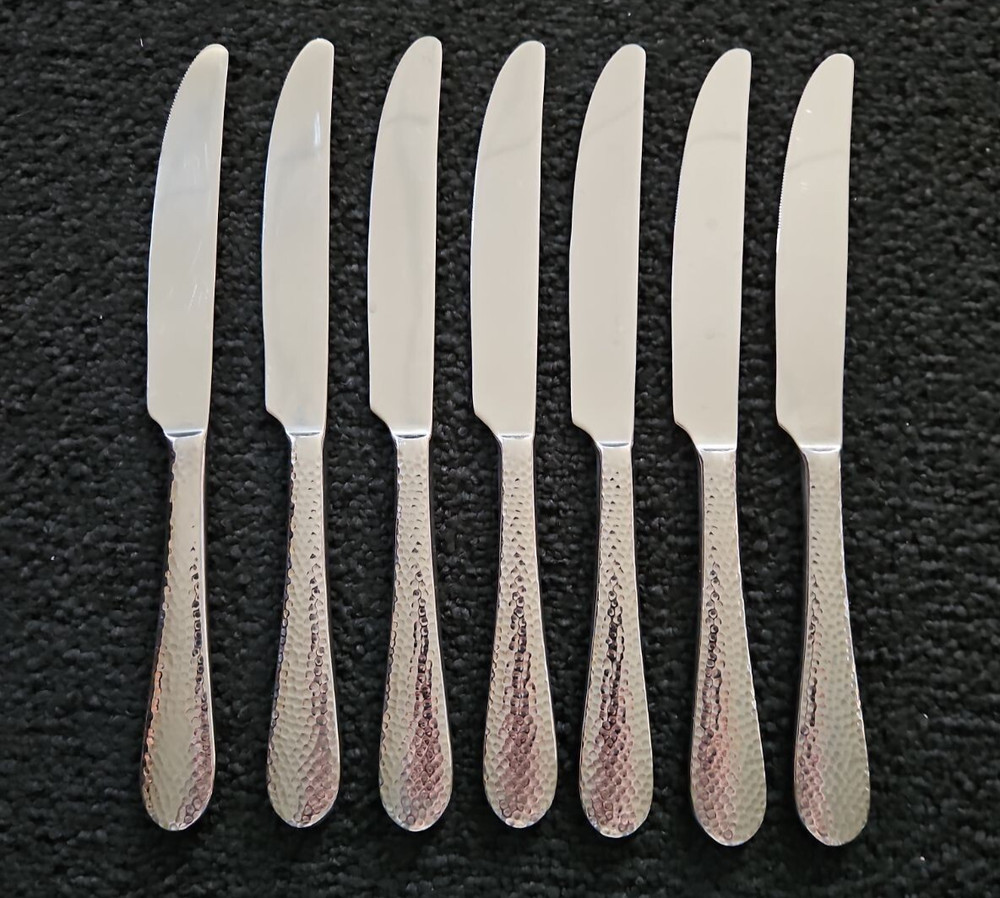 Oneida Tibet Stainless Hammered Glossy Flatware 7 Dinner Knives