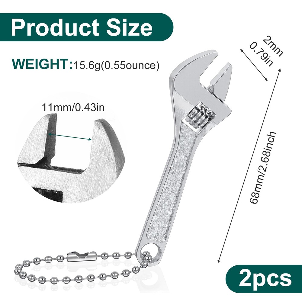 2 Pcs 2.5'' Mini Adjustable Wrenches, Tiny Wrench Keychain Tool Locking Stain...