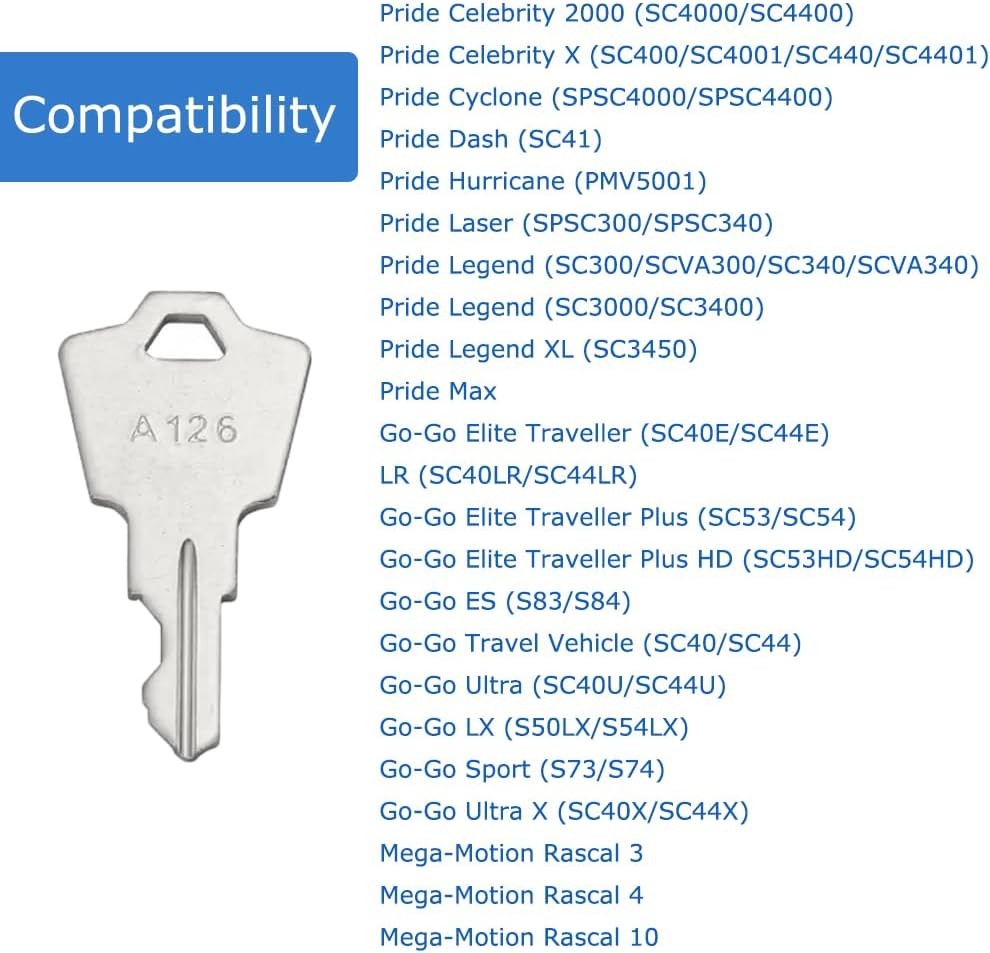 Replacement Keys for Pride Mobility Scooters, GoGo, Elite, Victory, Silver