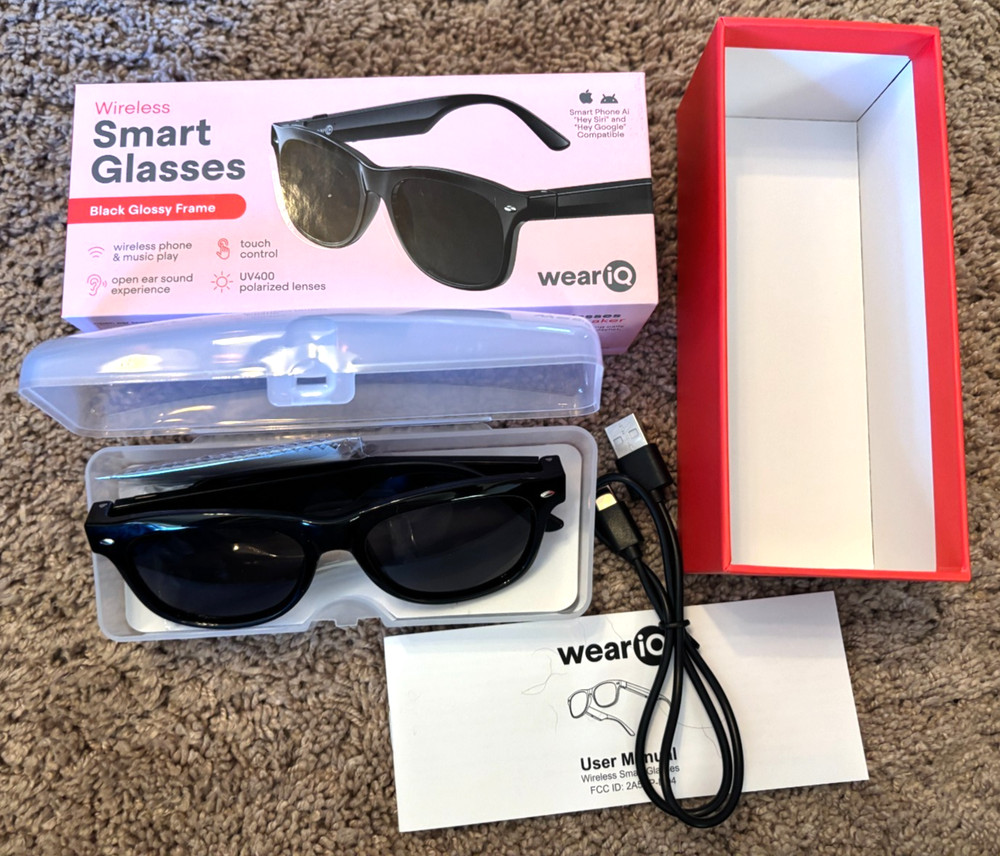 Wire IQ Wireless Smart Glasses Bluetooth Polarized Lenses Black Glossy Frames