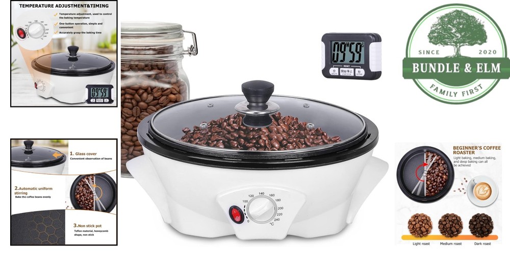 Electric Coffee Bean Roaster with Adjustable Temperature and Timer for Home Use