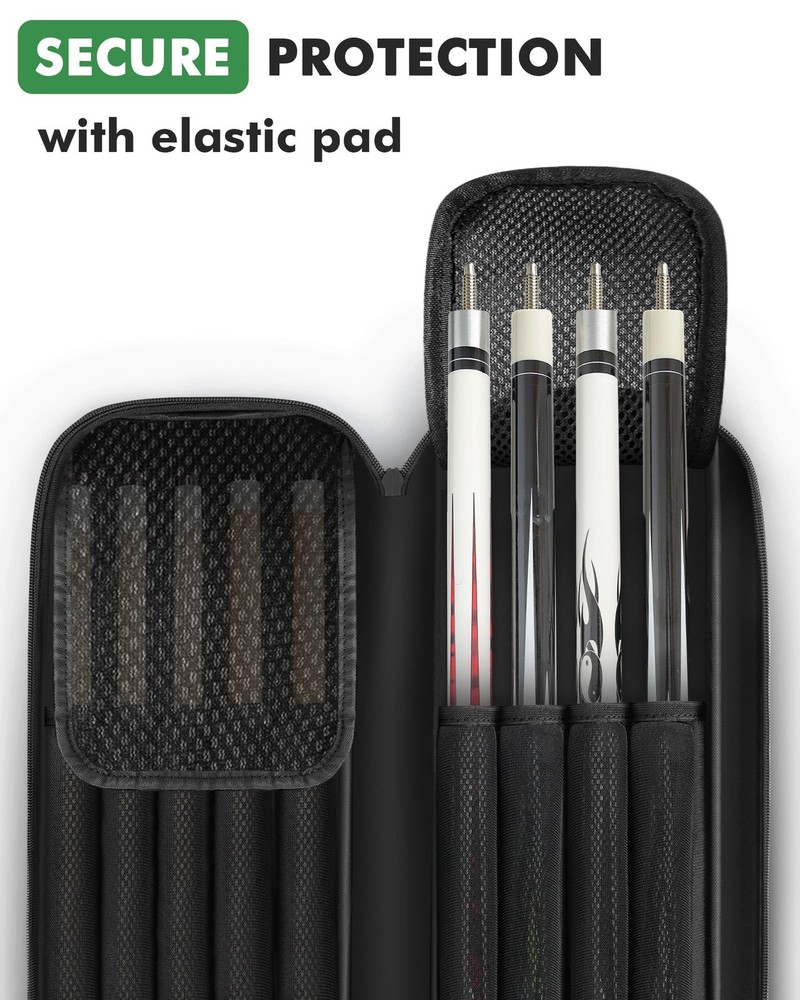 PEKREWS Pool Cue Case, Pool Stick Case 4x5 with Multiple Pockets Holds 4 Butt...