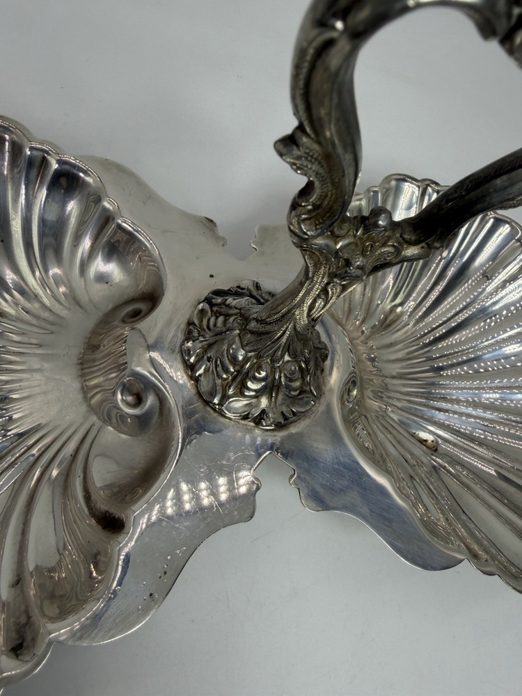 Vtg Crescent Silver Co Plated Double Clam Shell Serving Dish Trinket Tray Footed