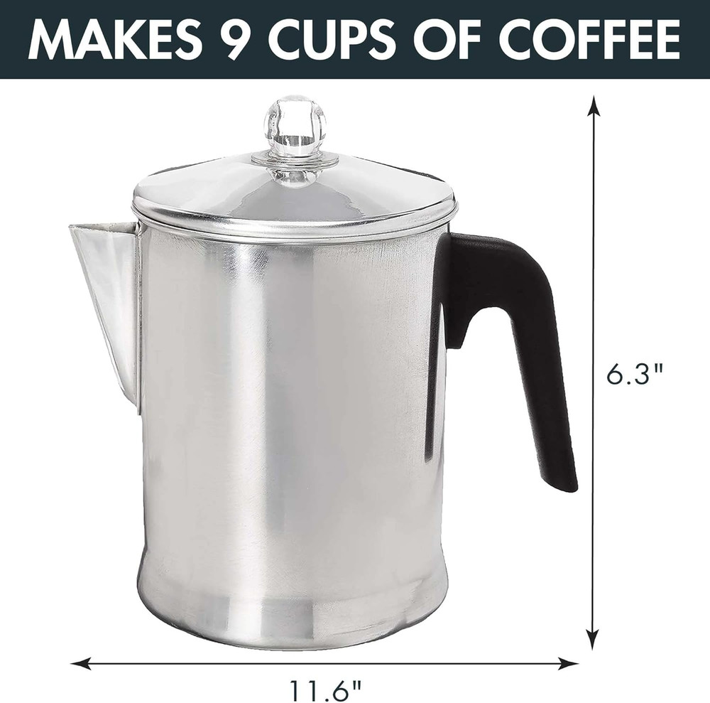 Stovetop Coffee Percolator Aluminum 9 Cup Durable Brew Maker Silver