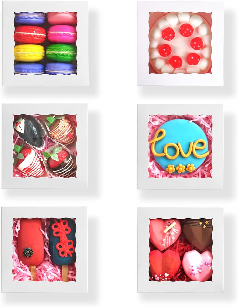 51PCS 5X5X2 Inch Bakery Boxes,Cookie Boxes with Window, Pastry Boxes for Macaroo