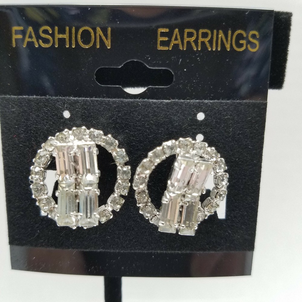 Silver Tone Cluster Clip On Rhinestone Earrings