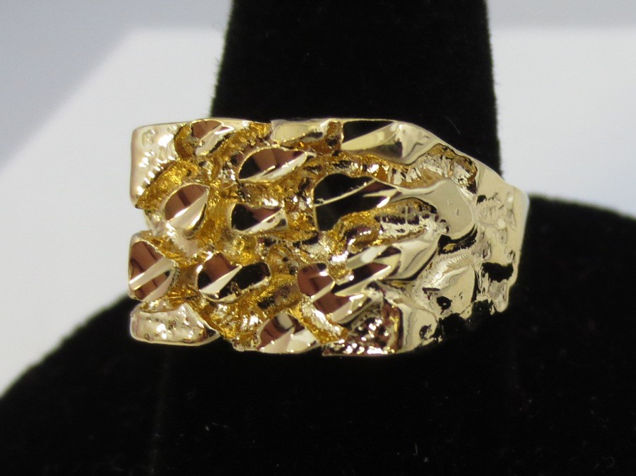 MENS 14 KT GOLD PLATED DESIGNER NUGGET 1 SQUARED OFF RING SIZES 5-13,USA SELLER