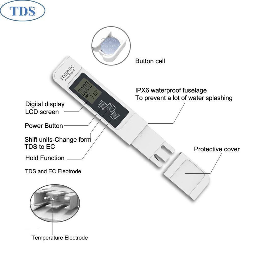 Tds Meter Digital Water Quality Tester Testing Kit for Drinking Water 0-9990ppm