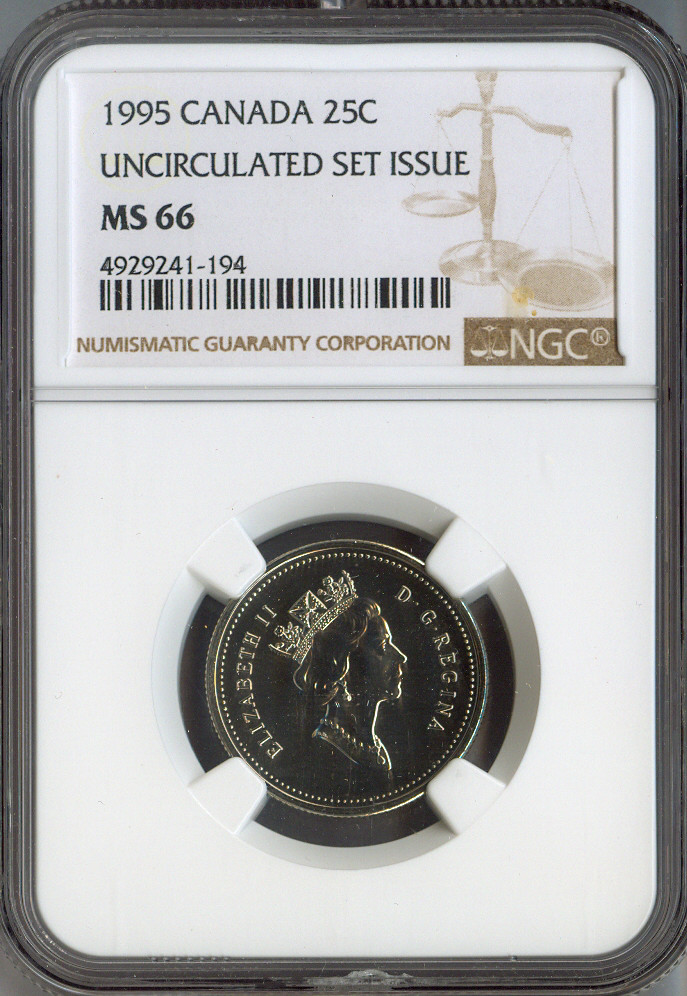 1995 Canada 25 Cents NGC MS66 Quality