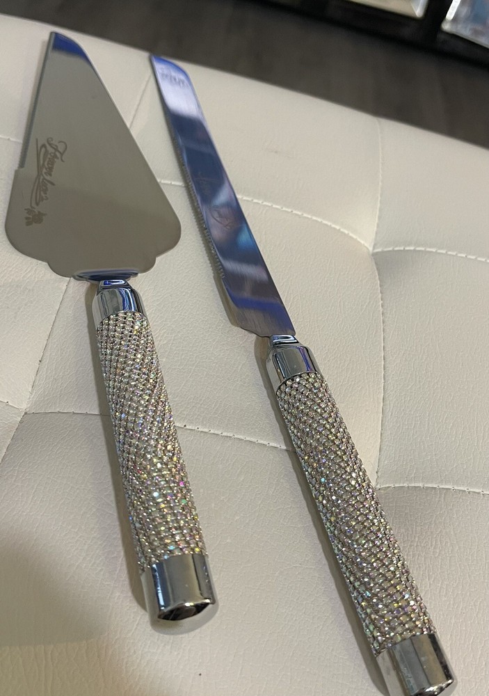 Silver Rhinestone Wedding Cake Knife Server Set NWT!