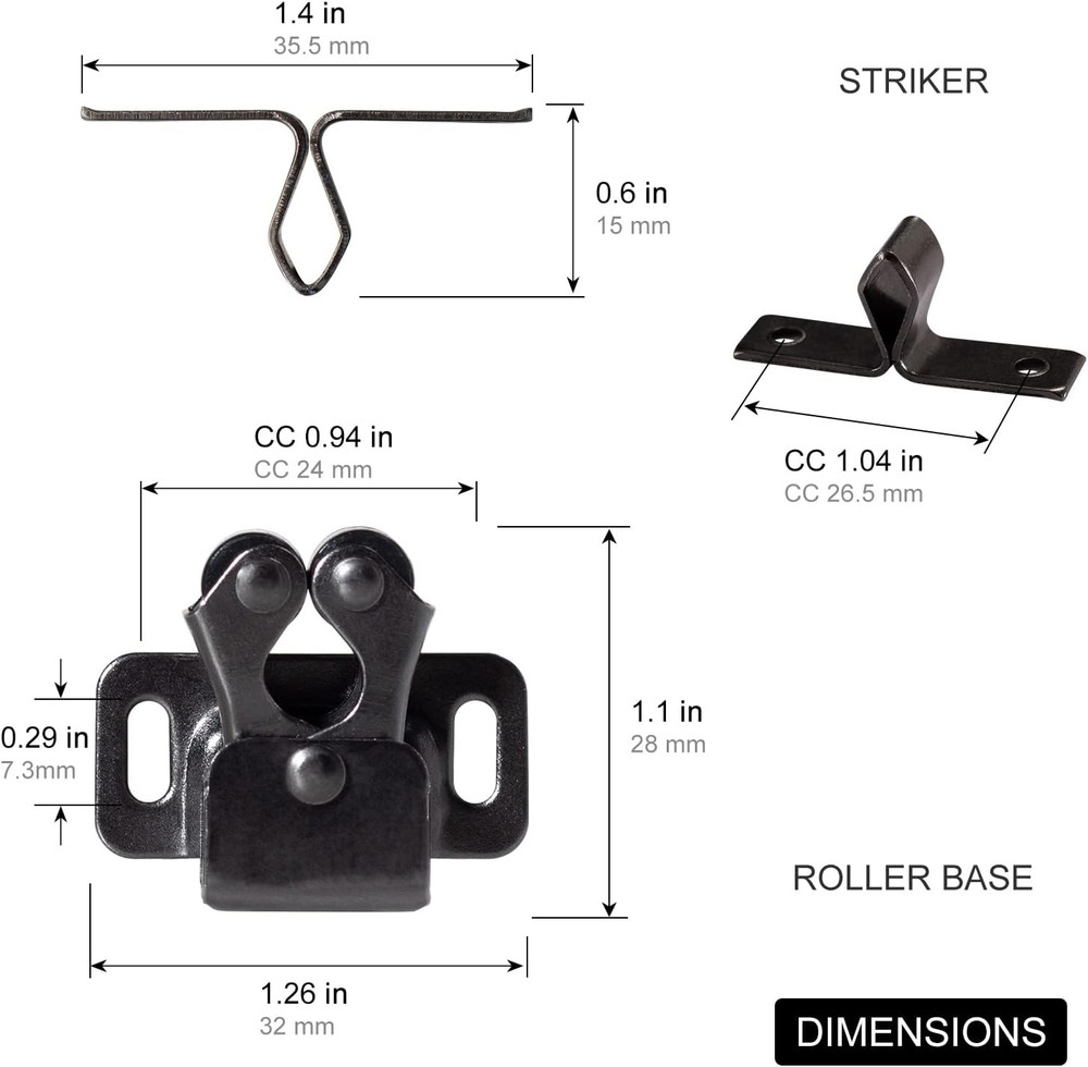 4 PCS Cabinet Latch Double Roller Catch Hardware for Cupboard Closet Kitchen Cab