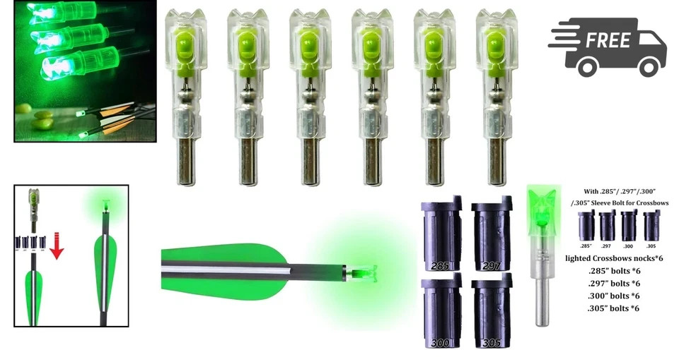 Crossbow Lighted Nocks for Bolts LED Compatibility 6 Pack