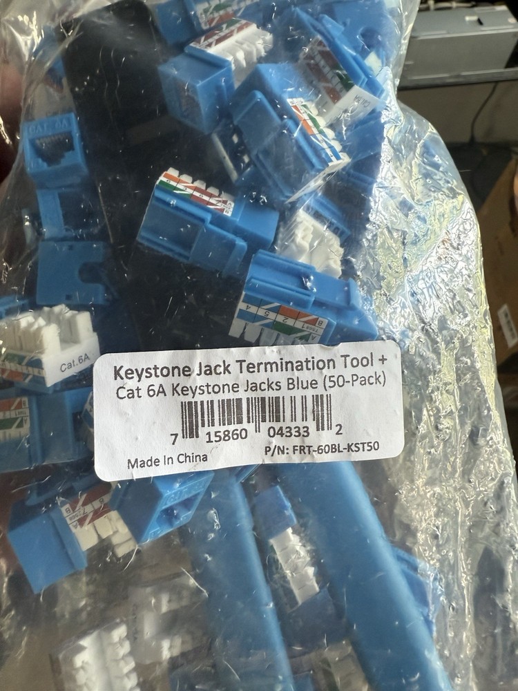 Keystone Jack Termination Tool + Cat 6A Blue Keystone Jacks 50 Pack