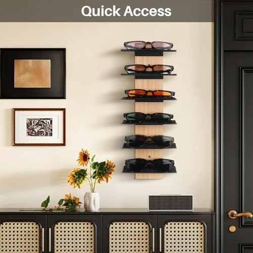 Wall-Mounted Sunglasses Organizer - Solid Wood 6-Tier Eyeglasses Display Rack