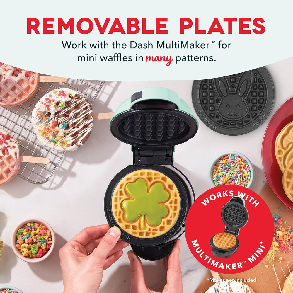 Multimaker Mini System Two 4” Nonstick Removable Waffle Plates (Bunny & Shamrock