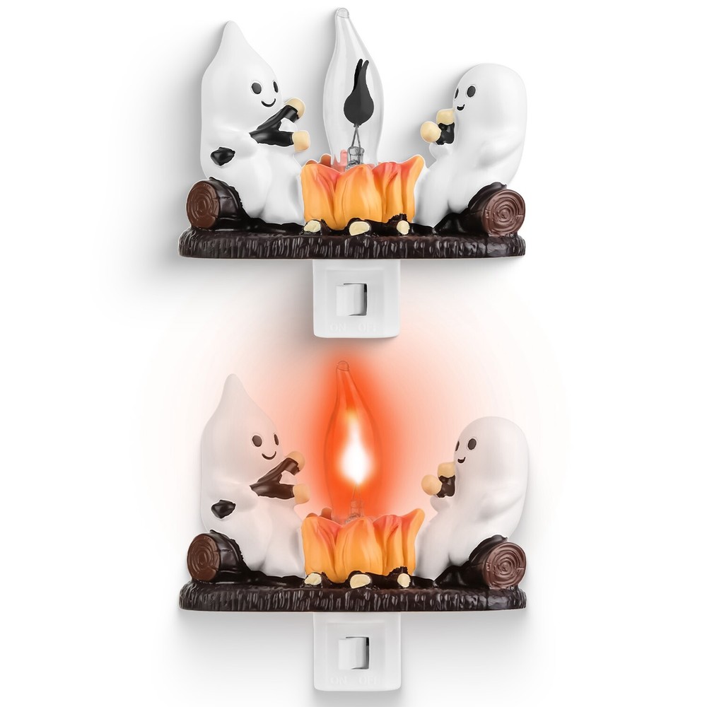 2PCS Ghost Campfire Flickering Nightlight,Fire Marshmallow Night Light Halloween