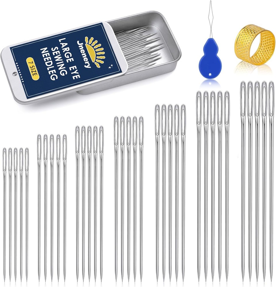 35 Pcs Large Eye Sewing Needles, 7 Size Sewing Sharp Needles for Handsewing, Lea