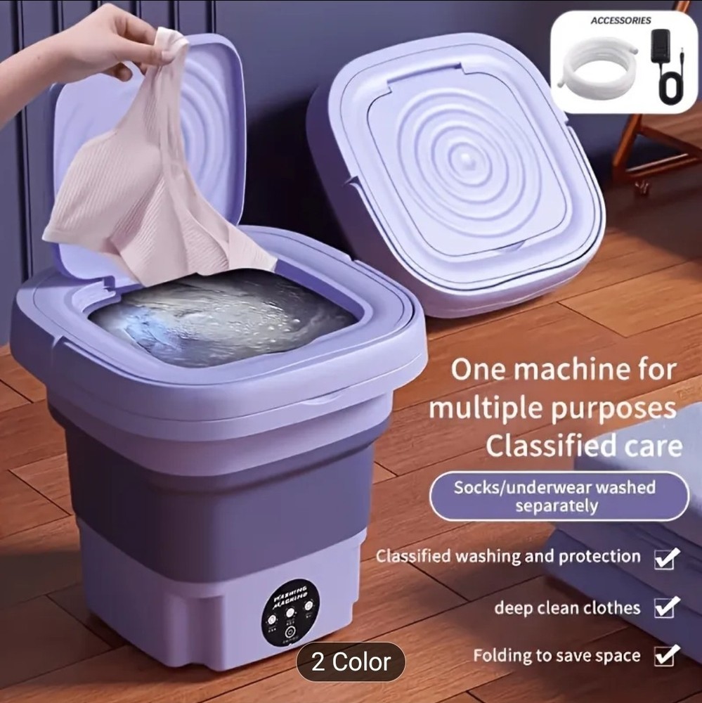 Portable Foldable Laundry Washing Machine 2.38gal Compact Mini Washer for...