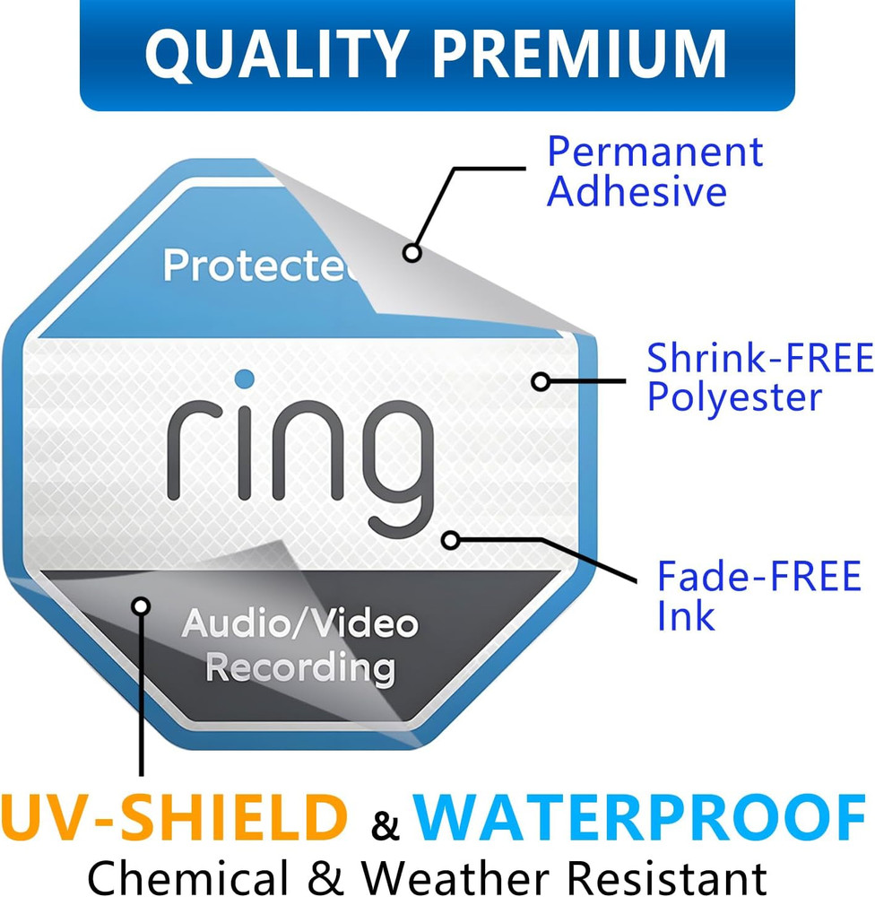 12 Pack Ring Security Stickers，Double Sided HD Printed Waterproof Security Decal