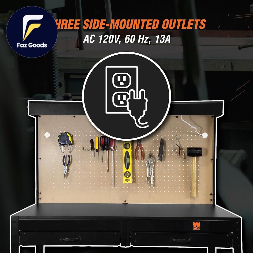48-Inch Workbench with Power Outlets and Light Black